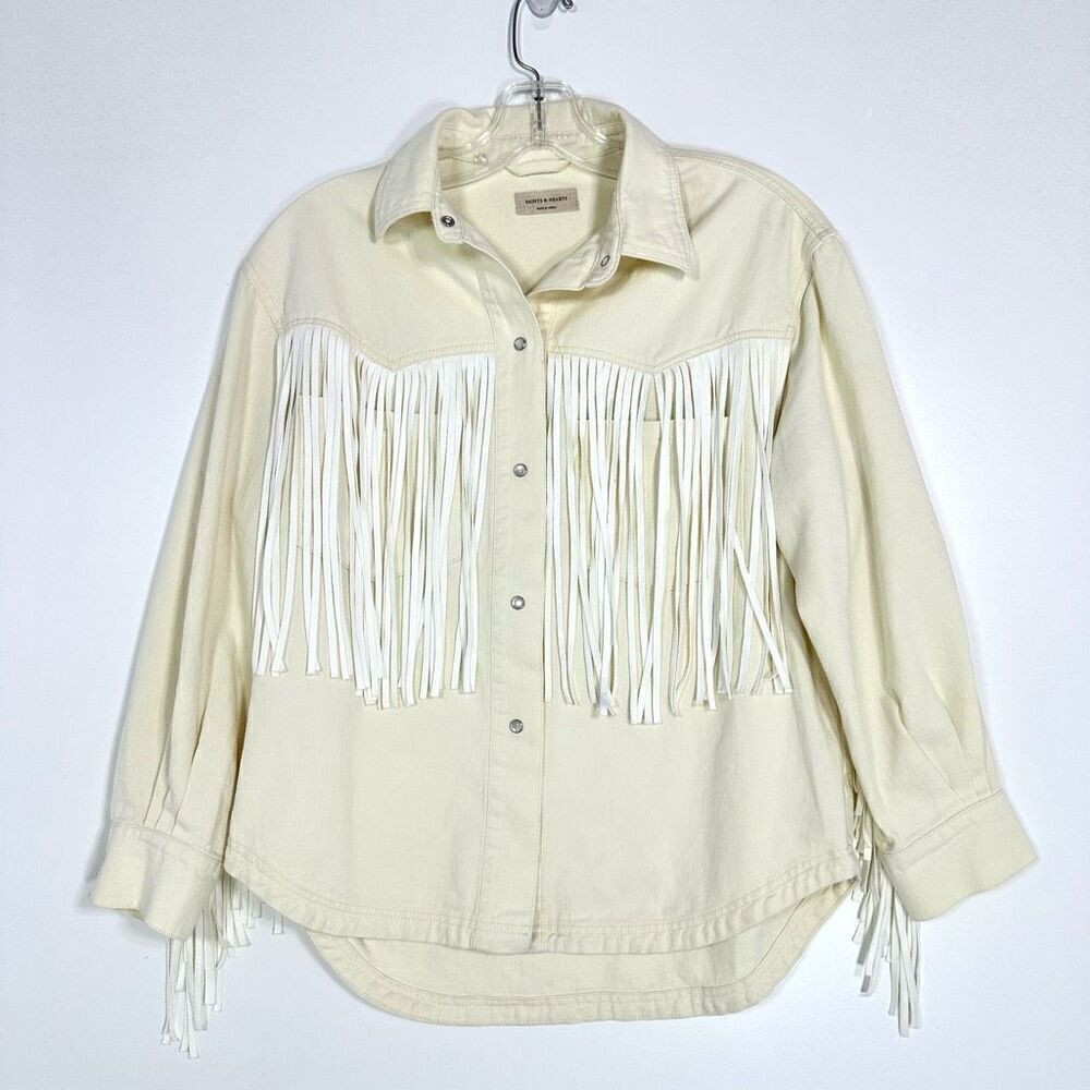 Saints & Hearts Fringe Shirt Jacket S Cowgirl Western Festival Pink Pony Club - Picture 5 of 16